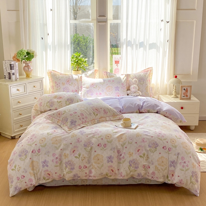 91家纺网 家纺一手货源 找家纺 凌鼎 2026新款多规格掉边全棉印花四件套 甜心花朵