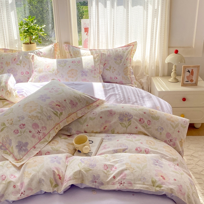 91家纺网 家纺一手货源 找家纺 凌鼎 2026新款多规格掉边全棉印花四件套 甜心花朵