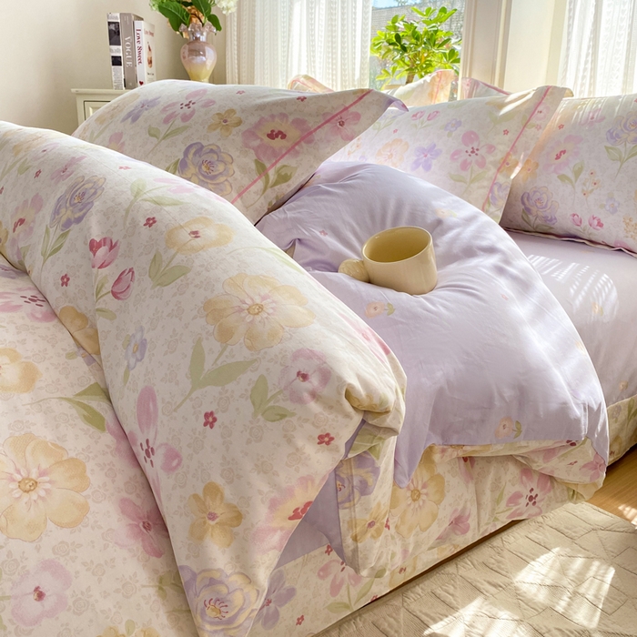 91家纺网 家纺一手货源 找家纺 凌鼎 2026新款多规格掉边全棉印花四件套 甜心花朵