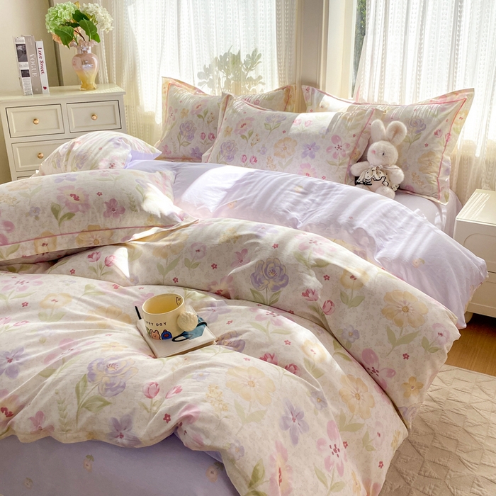 91家纺网 家纺一手货源 找家纺 凌鼎 2026新款多规格掉边全棉印花四件套 甜心花朵