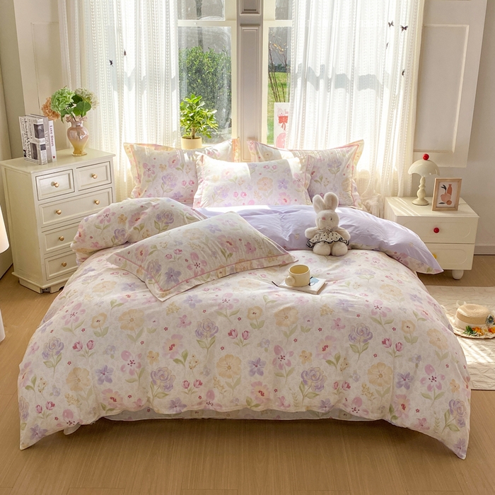 91家纺网 家纺一手货源 找家纺 凌鼎 2026新款多规格掉边全棉印花四件套 甜心花朵