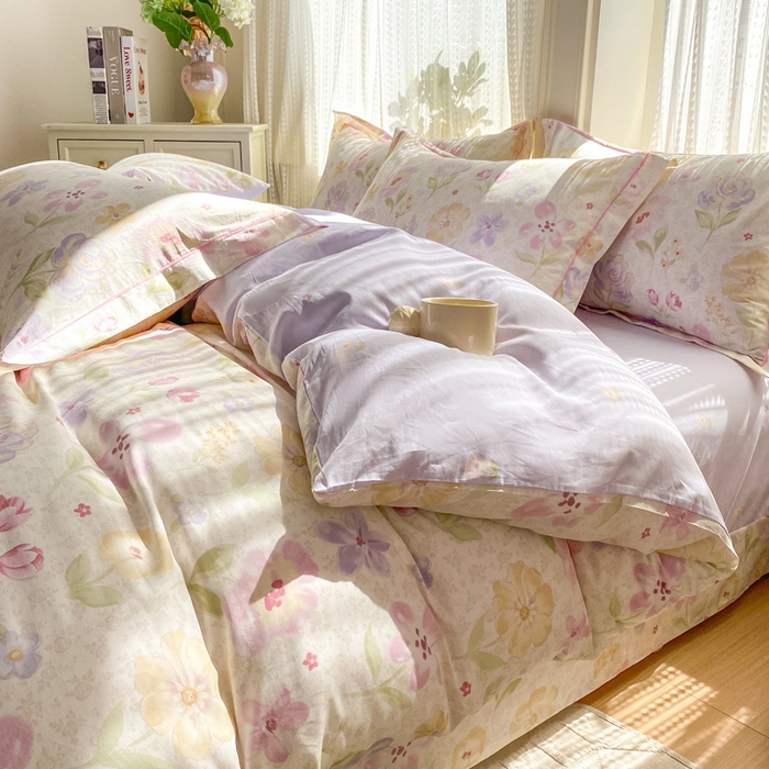 91家纺网 家纺一手货源 找家纺 凌鼎 2026新款多规格掉边全棉印花四件套 甜心花朵