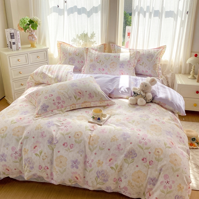 91家纺网 家纺一手货源 找家纺 凌鼎 2026新款多规格掉边全棉印花四件套 甜心花朵