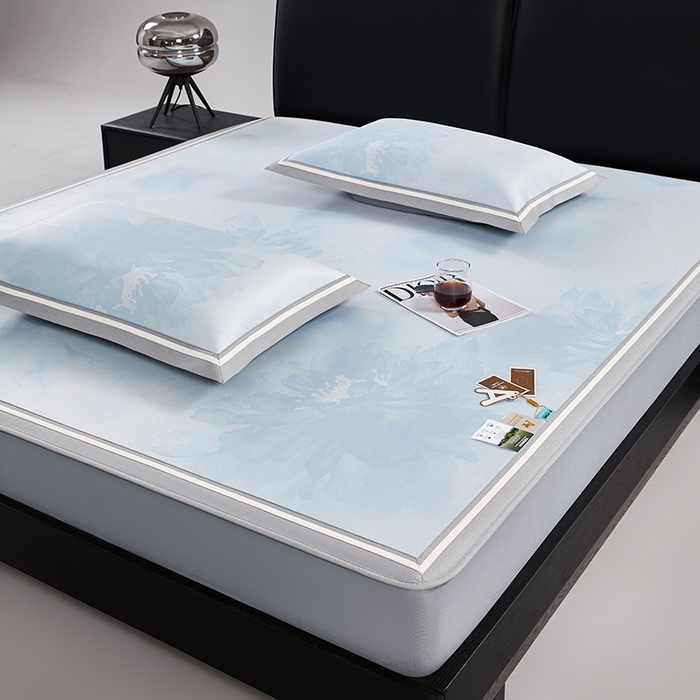 91家纺网 家纺一手货源 找家纺 （总）小牛席业 2026新款牡丹琉璃冷感冰丝席（床笠款）凉席藤席冰藤席冰丝席竹席乳胶席凉豆豆席