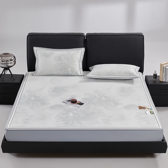 小牛席业 2026新款牡丹琉璃冷感冰丝席（床笠款）凉席藤席冰藤席冰丝席竹席乳胶席凉豆豆席 灰绿