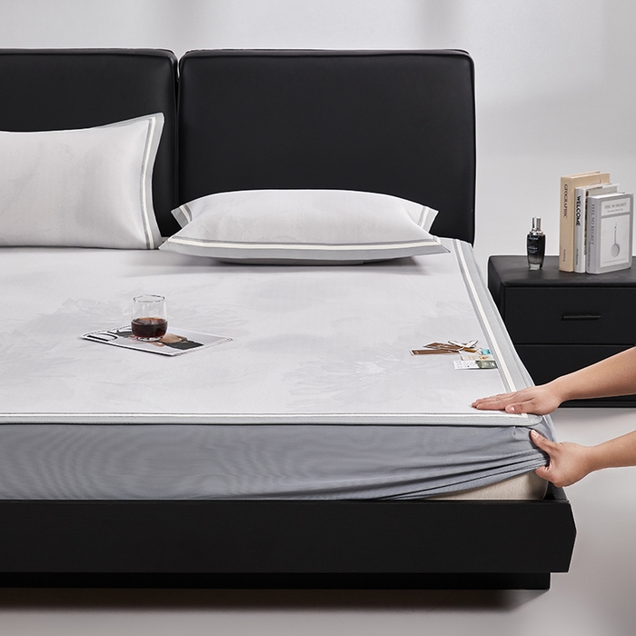 91家纺网 家纺一手货源 找家纺 小牛席业 2026新款牡丹琉璃冷感冰丝席（床笠款）凉席藤席冰藤席冰丝席竹席乳胶席凉豆豆席 浅紫