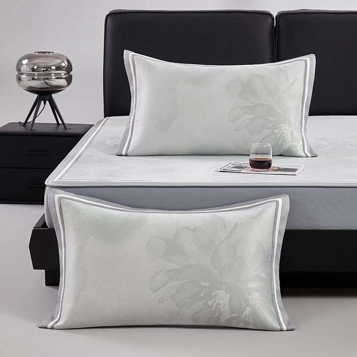 91家纺网 家纺一手货源 找家纺 小牛席业 2026新款牡丹琉璃冷感冰丝席（床笠款）凉席藤席冰藤席冰丝席竹席乳胶席凉豆豆席 灰绿