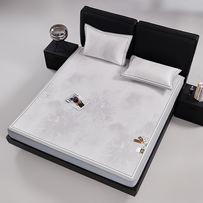 91家纺网 家纺一手货源 找家纺 小牛席业 2026新款牡丹琉璃冷感冰丝席（床笠款）凉席藤席冰藤席冰丝席竹席乳胶席凉豆豆席 浅紫