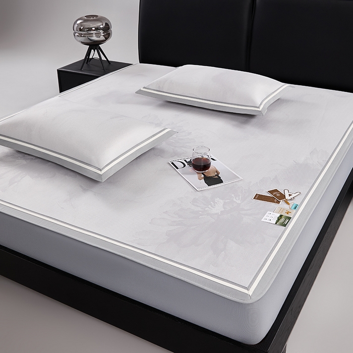 91家纺网 家纺一手货源 找家纺 小牛席业 2026新款牡丹琉璃冷感冰丝席（床笠款）凉席藤席冰藤席冰丝席竹席乳胶席凉豆豆席 浅紫