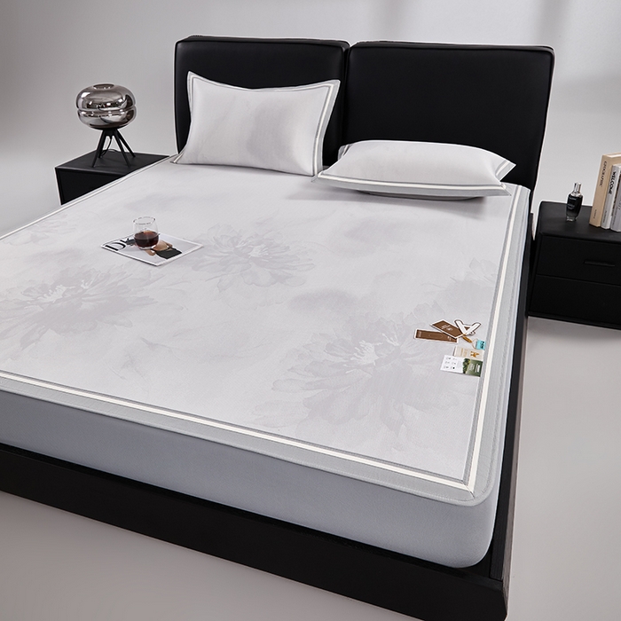 91家纺网 家纺一手货源 找家纺 小牛席业 2026新款牡丹琉璃冷感冰丝席（床笠款）凉席藤席冰藤席冰丝席竹席乳胶席凉豆豆席 浅紫