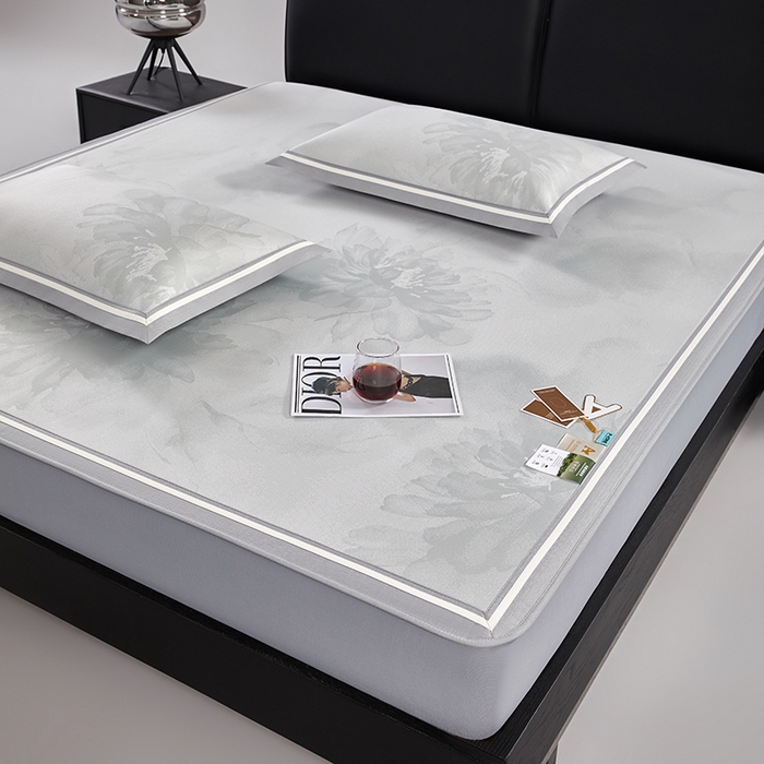 91家纺网 家纺一手货源 找家纺 小牛席业 2026新款牡丹琉璃冷感冰丝席（床笠款）凉席藤席冰藤席冰丝席竹席乳胶席凉豆豆席 灰绿