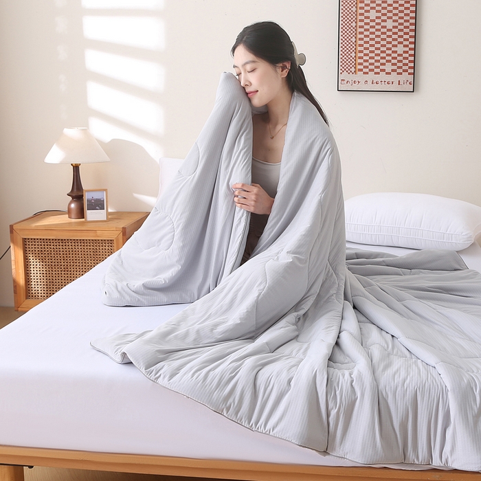 91家纺网 家纺一手货源 找家纺 天之悦家纺 2026热款针织提花夏被夏凉被空调被 灰色