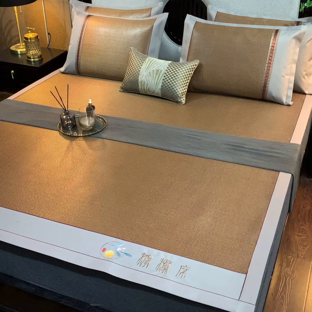 91家纺网 家纺一手货源 找家纺 小牛席业 2026新款柠檬清香冰藤席 柠檬清香席-冰藤黑咖