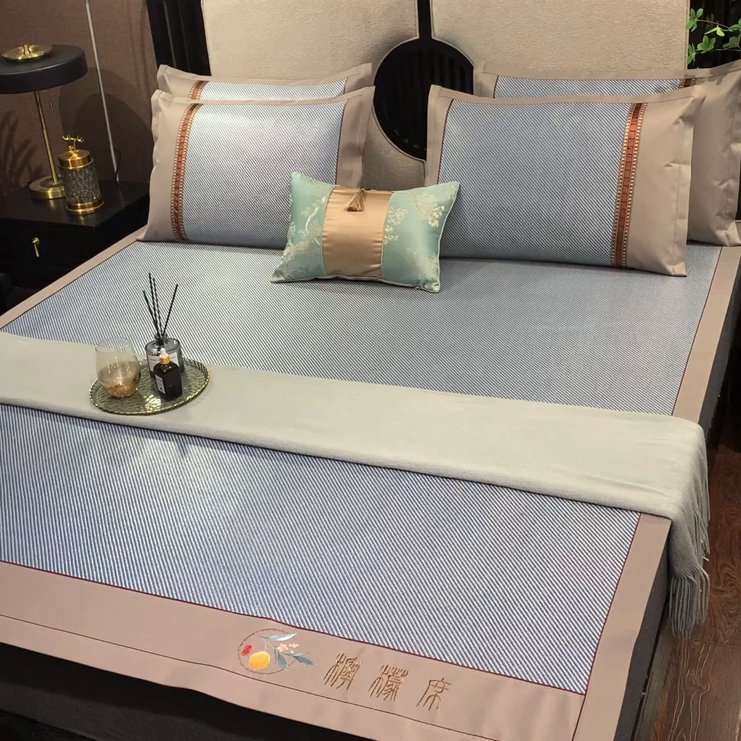 91家纺网 家纺一手货源 找家纺 小牛席业 2026新款柠檬清香冰藤席 柠檬清香席-冰藤海蓝