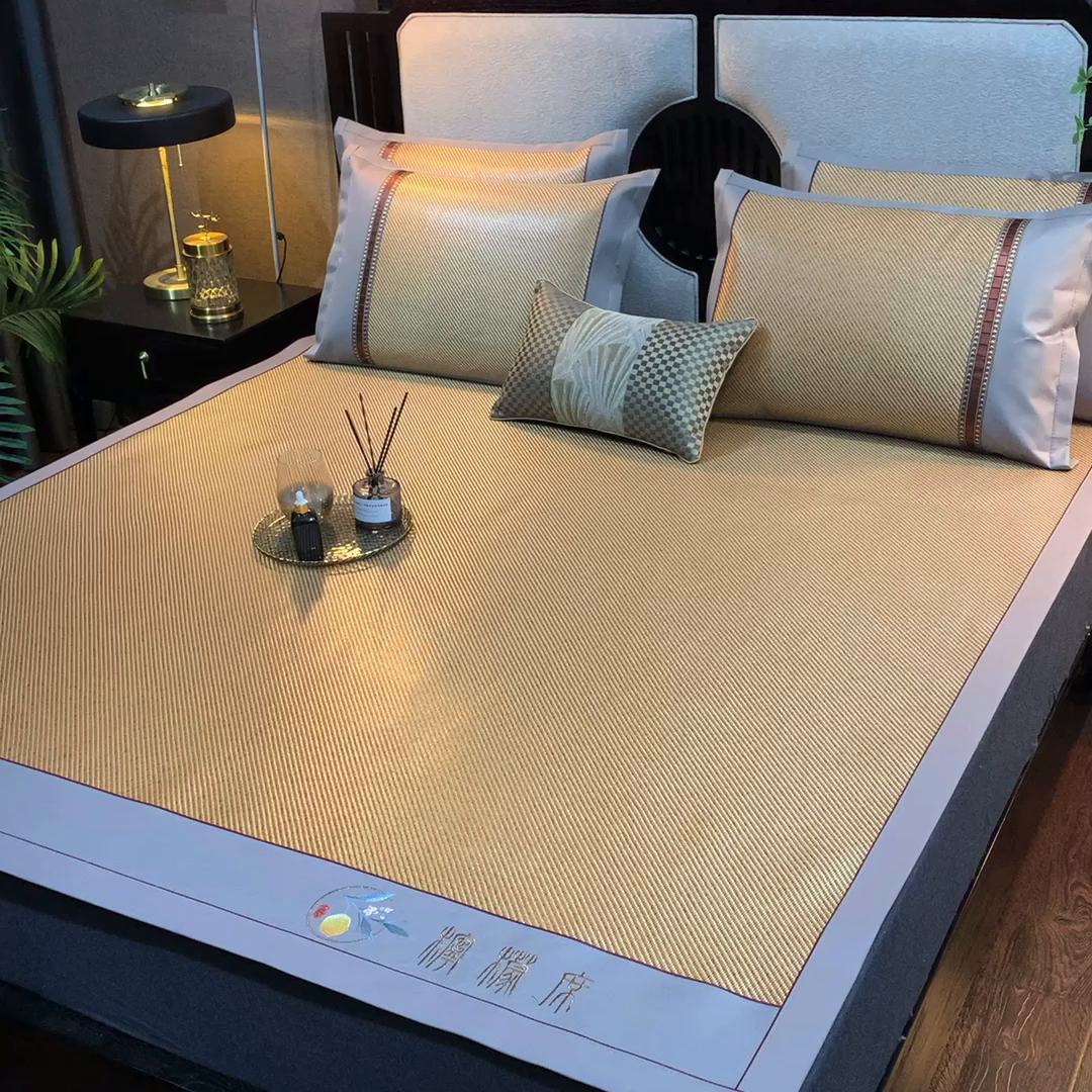 91家纺网 家纺一手货源 找家纺 小牛席业 2026新款柠檬清香冰藤席 柠檬清香席-冰藤深咖