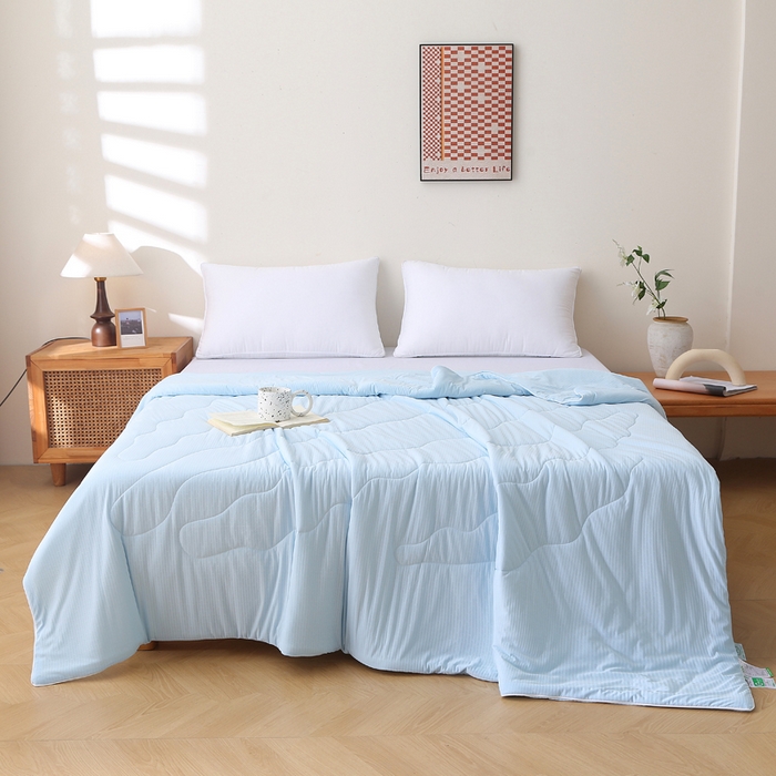 91家纺网 家纺一手货源 找家纺 天之悦家纺 2026热款针织提花夏被夏凉被空调被 天蓝色