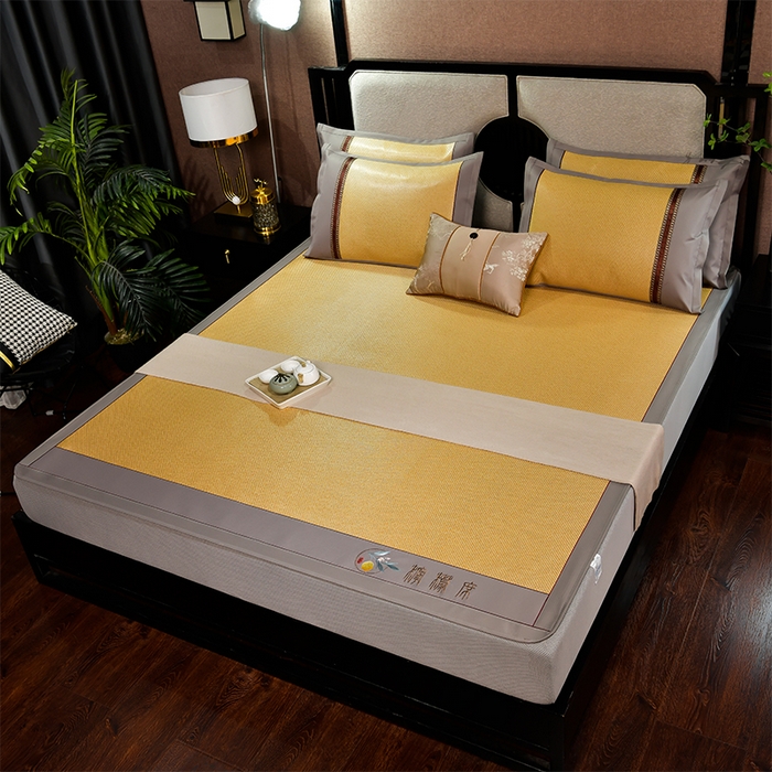 91家纺网 家纺一手货源 找家纺 小牛席业 2026新款柠檬清香冰藤席（床笠款）凉席藤席冰藤席冰丝席竹席乳胶席豆豆席 柠檬清香席-床笠款-浅咖