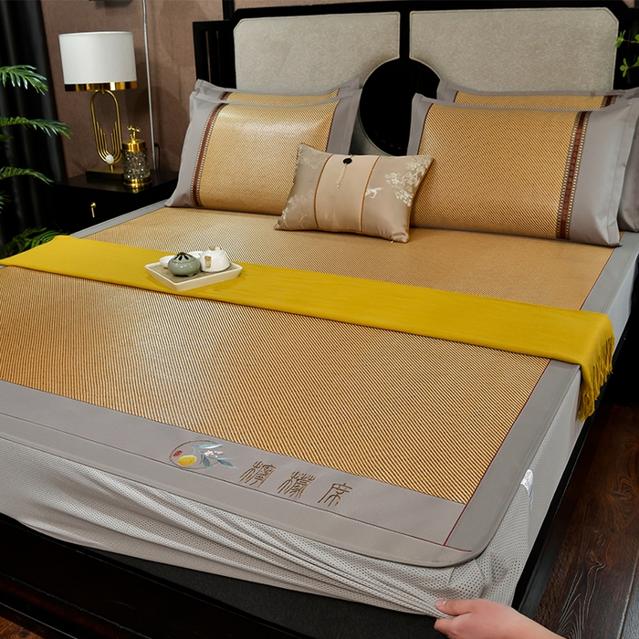 91家纺网 家纺一手货源 找家纺 小牛席业 2026新款柠檬清香冰藤席（床笠款）凉席藤席冰藤席冰丝席竹席乳胶席豆豆席 柠檬清香席-床笠款-深咖