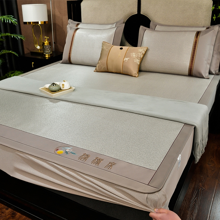 91家纺网 家纺一手货源 找家纺 小牛席业 2026新款柠檬清香冰藤席（床笠款）凉席藤席冰藤席冰丝席竹席乳胶席豆豆席 柠檬清香席-床笠款-银灰