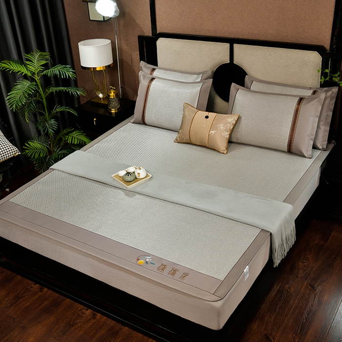 91家纺网 家纺一手货源 找家纺 小牛席业 2026新款柠檬清香冰藤席（床笠款）凉席藤席冰藤席冰丝席竹席乳胶席豆豆席 柠檬清香席-床笠款-银灰