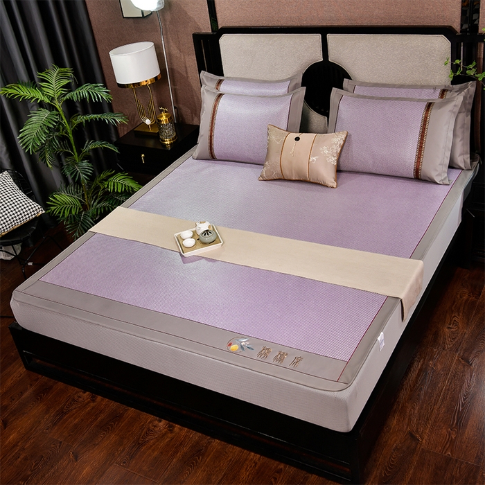 91家纺网 家纺一手货源 找家纺 小牛席业 2026新款柠檬清香冰藤席（床笠款）凉席藤席冰藤席冰丝席竹席乳胶席豆豆席 柠檬清香席-床笠款-浅紫