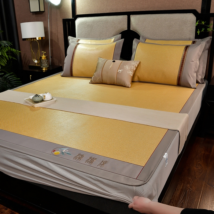 91家纺网 家纺一手货源 找家纺 小牛席业 2026新款柠檬清香冰藤席（床笠款）凉席藤席冰藤席冰丝席竹席乳胶席豆豆席 柠檬清香席-床笠款-浅咖