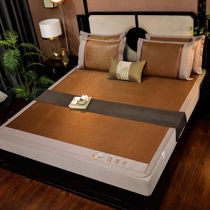 91家纺网 家纺一手货源 找家纺 小牛席业 2026新款柠檬清香冰藤席（床笠款）凉席藤席冰藤席冰丝席竹席乳胶席豆豆席 柠檬清香席-床笠款-黑咖