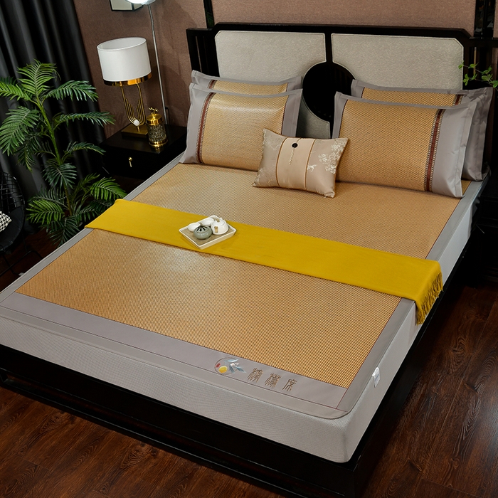 91家纺网 家纺一手货源 找家纺 小牛席业 2026新款柠檬清香冰藤席（床笠款）凉席藤席冰藤席冰丝席竹席乳胶席豆豆席 柠檬清香席-床笠款-深咖