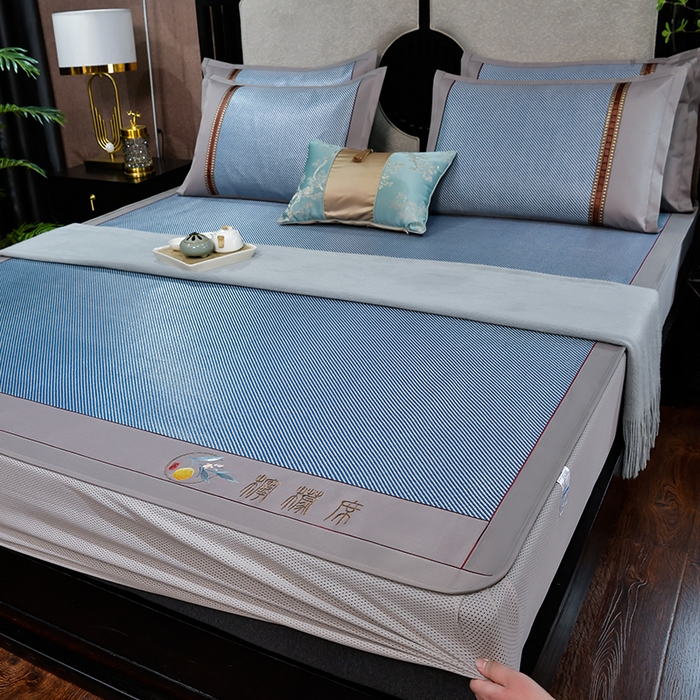 91家纺网 家纺一手货源 找家纺 小牛席业 2026新款柠檬清香冰藤席（床笠款）凉席藤席冰藤席冰丝席竹席乳胶席豆豆席 柠檬清香席-床笠款-海蓝