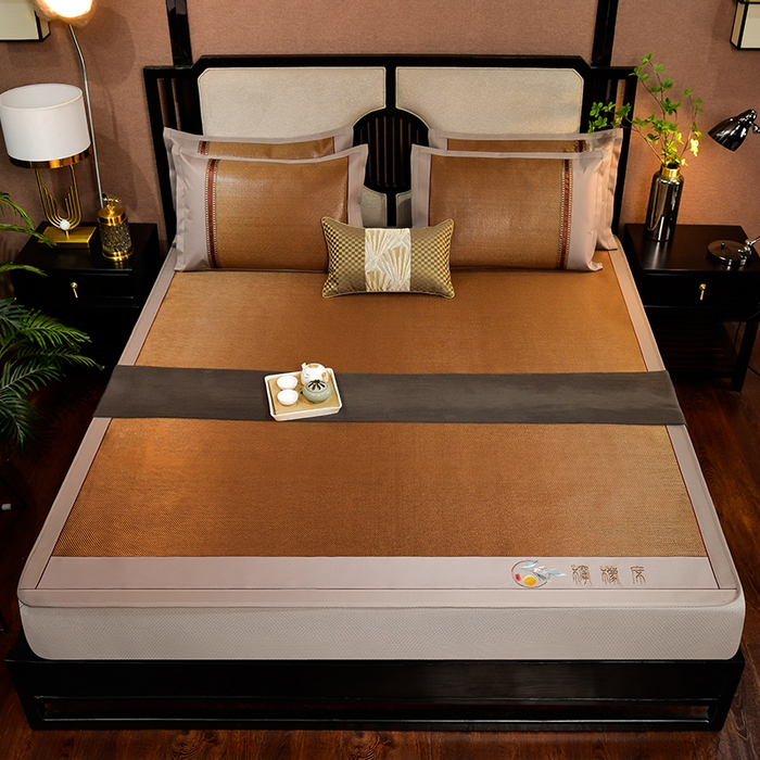 91家纺网 家纺一手货源 找家纺 小牛席业 2026新款柠檬清香冰藤席（床笠款）凉席藤席冰藤席冰丝席竹席乳胶席豆豆席 柠檬清香席-床笠款-黑咖