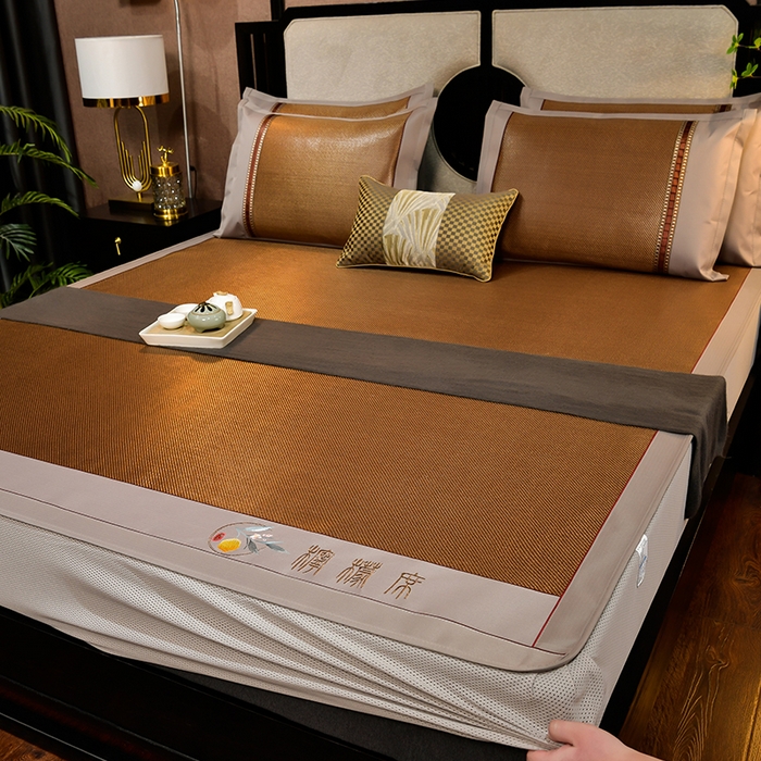 91家纺网 家纺一手货源 找家纺 小牛席业 2026新款柠檬清香冰藤席（床笠款）凉席藤席冰藤席冰丝席竹席乳胶席豆豆席 柠檬清香席-床笠款-黑咖