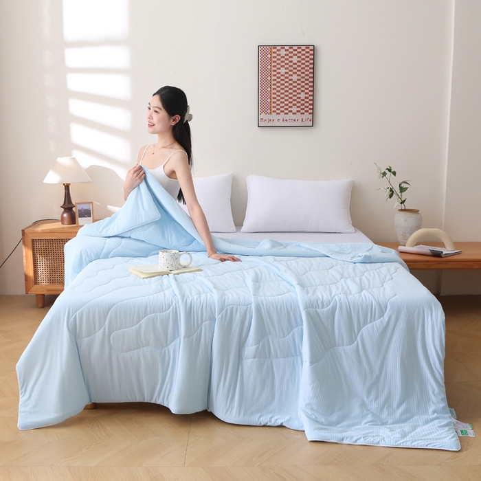 91家纺网 家纺一手货源 找家纺 天之悦家纺 2026热款针织提花夏被夏凉被空调被 天蓝色