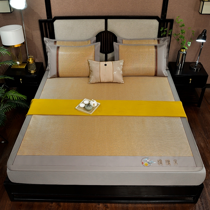 91家纺网 家纺一手货源 找家纺 小牛席业 2026新款柠檬清香冰藤席（床笠款）凉席藤席冰藤席冰丝席竹席乳胶席豆豆席 柠檬清香席-床笠款-深咖