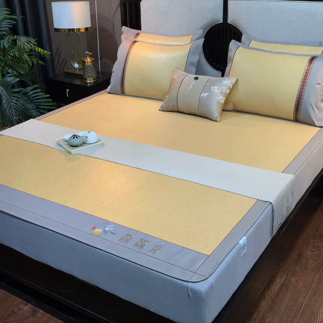 91家纺网 家纺一手货源 找家纺 小牛席业 2026新款柠檬清香冰藤席（床笠款）凉席藤席冰藤席冰丝席竹席乳胶席豆豆席 柠檬清香席-床笠款-浅咖