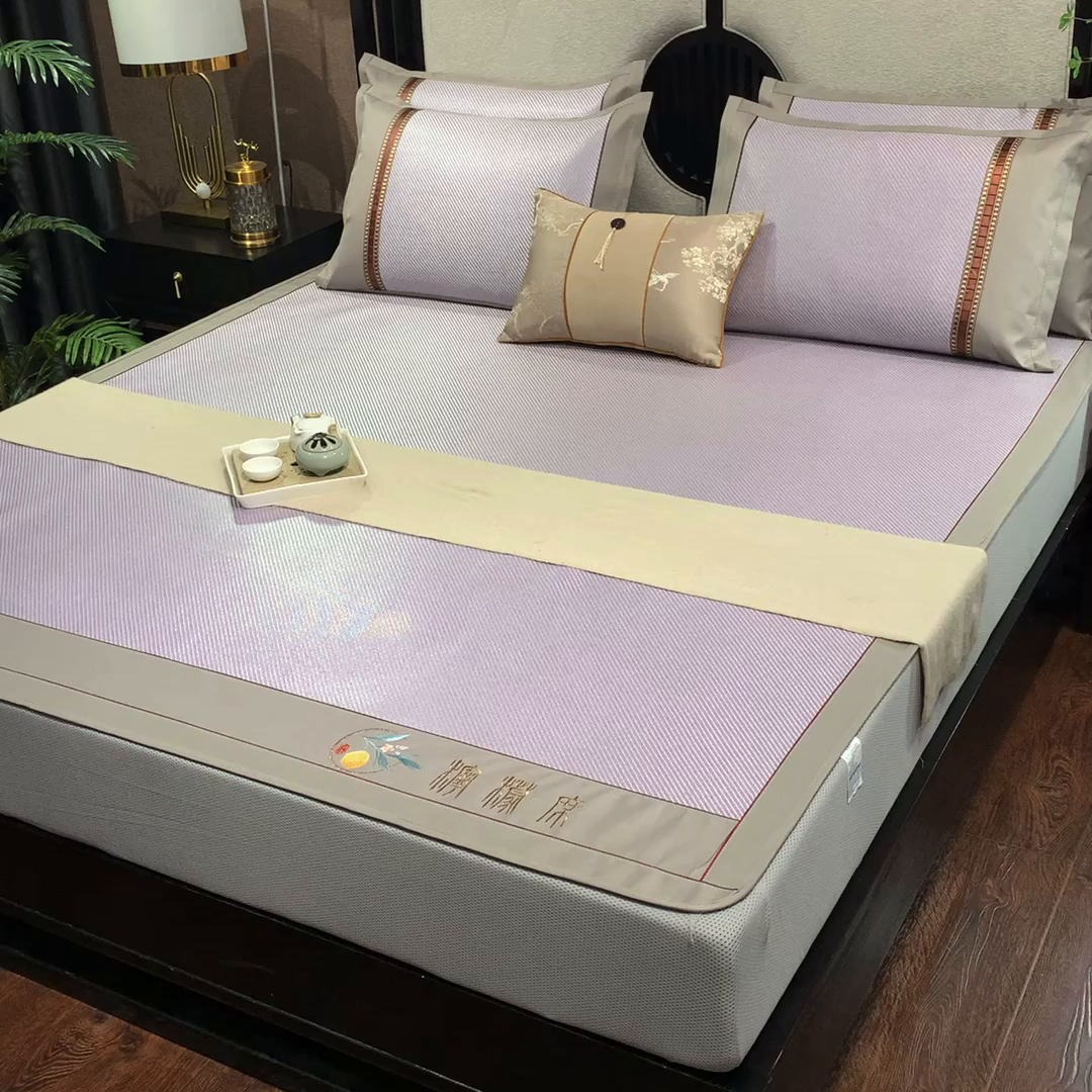 91家纺网 家纺一手货源 找家纺 小牛席业 2026新款柠檬清香冰藤席（床笠款）凉席藤席冰藤席冰丝席竹席乳胶席豆豆席 柠檬清香席-床笠款-浅紫