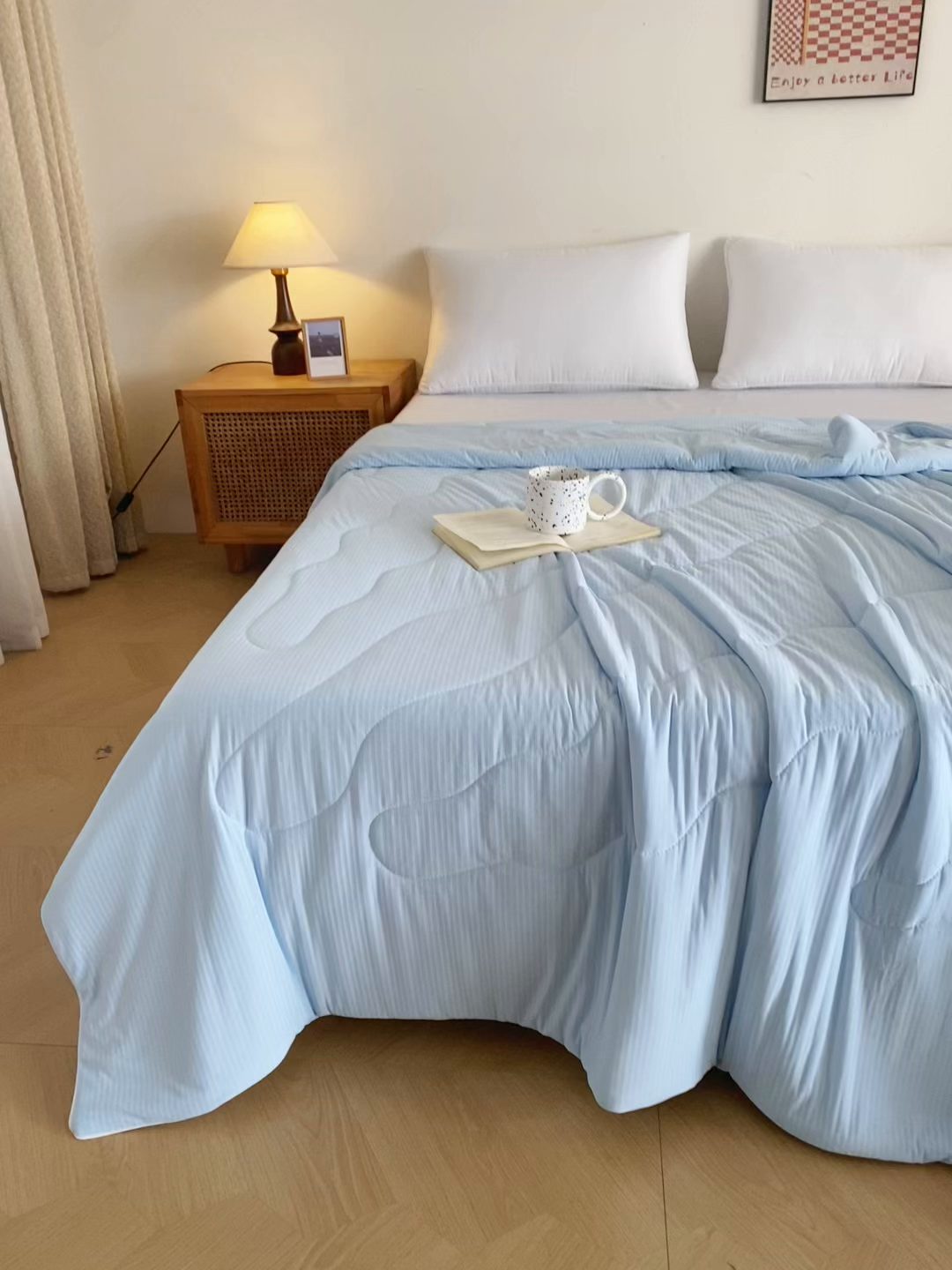 91家纺网 家纺一手货源 找家纺 天之悦家纺 2026热款针织提花夏被夏凉被空调被 天蓝色