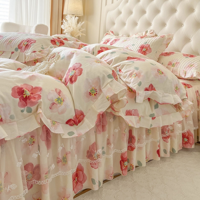 91家纺网 家纺一手货源 找家纺 （总）恋尚 2026新款全棉纯棉蕾丝印花床笠裙四件套