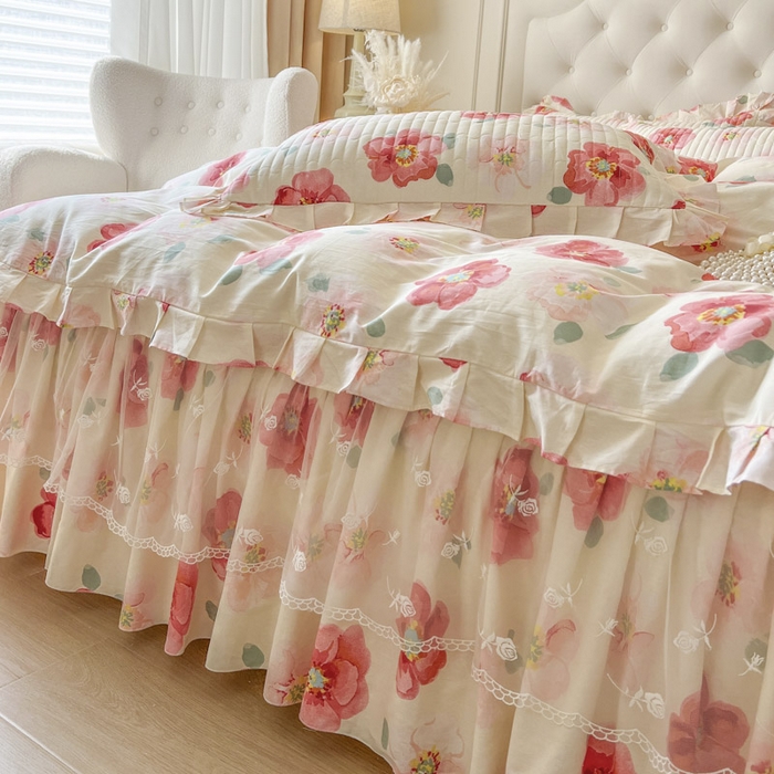 91家纺网 家纺一手货源 找家纺 （总）恋尚 2026新款全棉纯棉蕾丝印花床笠裙四件套