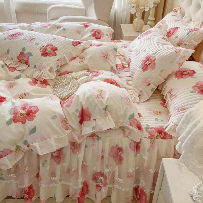 91家纺网 家纺一手货源 找家纺 （总）恋尚 2026新款全棉纯棉蕾丝印花床笠裙四件套