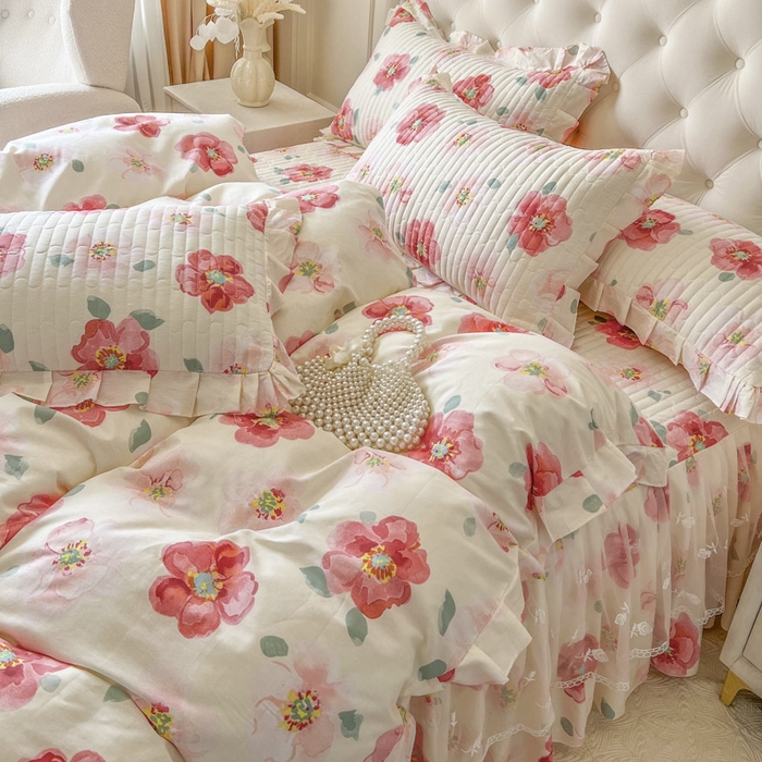 91家纺网 家纺一手货源 找家纺 （总）恋尚 2026新款全棉纯棉蕾丝印花床笠裙四件套