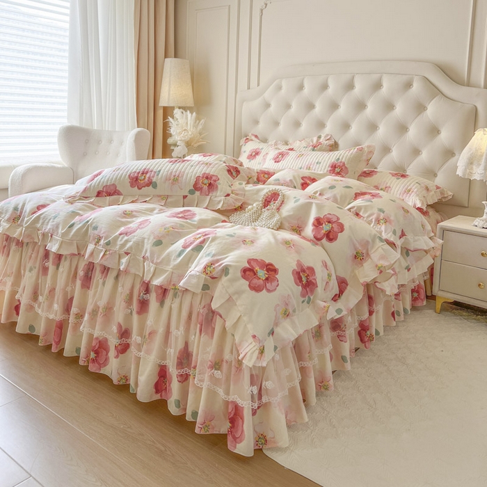 91家纺网 家纺一手货源 找家纺 （总）恋尚 2026新款全棉纯棉蕾丝印花床笠裙四件套