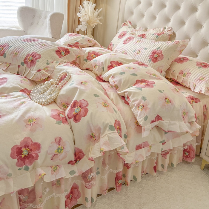 91家纺网 家纺一手货源 找家纺 （总）恋尚 2026新款全棉纯棉蕾丝印花床笠裙四件套