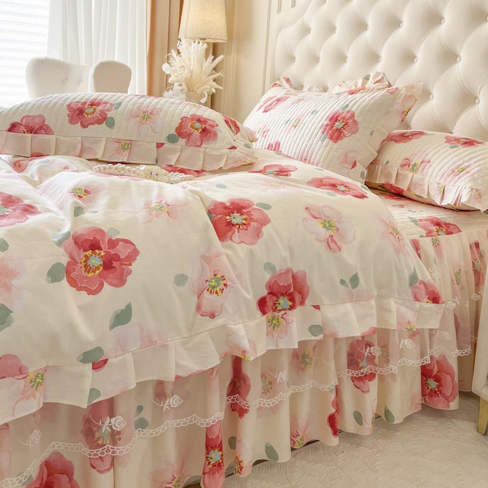 91家纺网 家纺一手货源 找家纺 （总）恋尚 2026新款全棉纯棉蕾丝印花床笠裙四件套