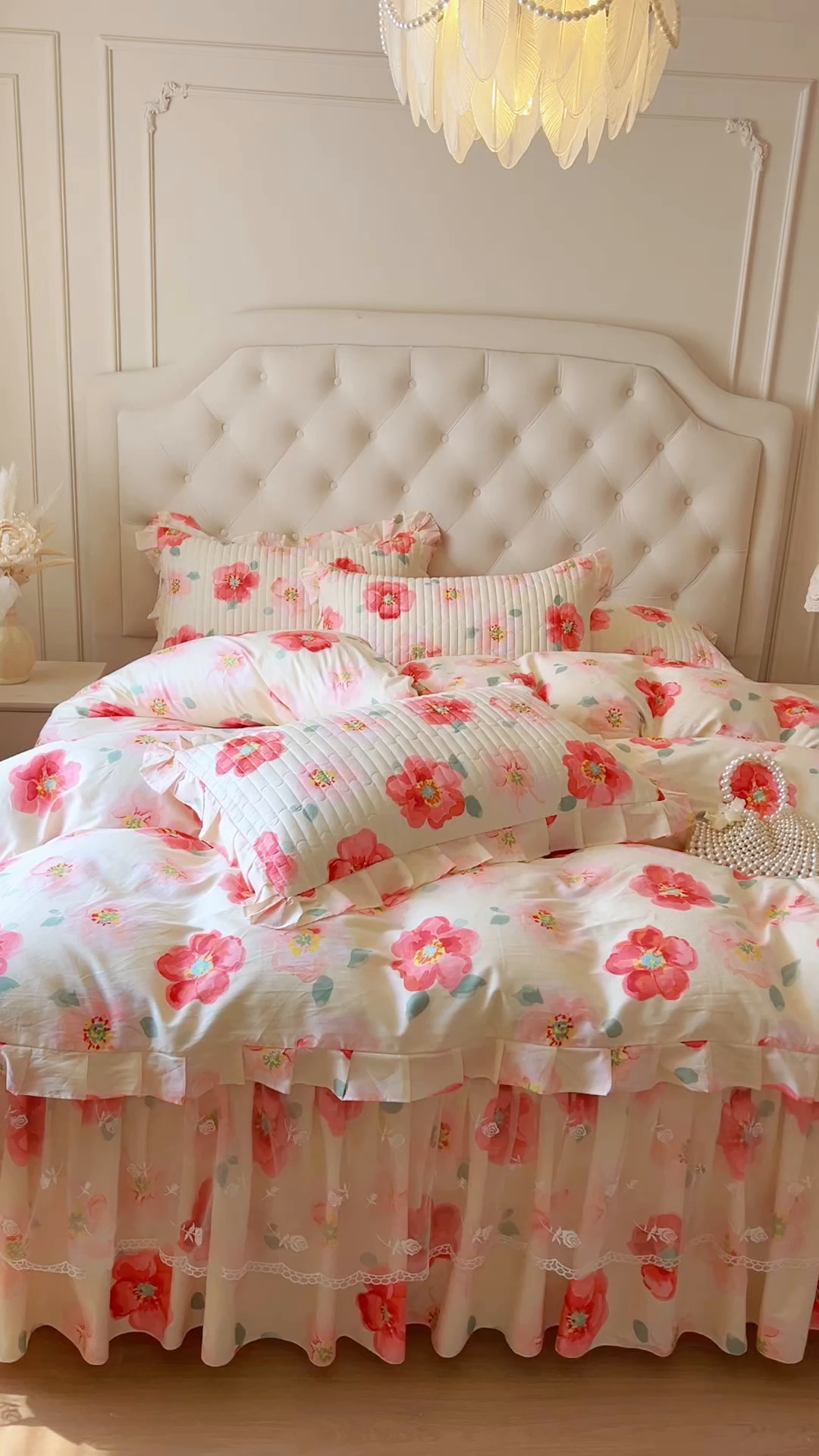 91家纺网 家纺一手货源 找家纺 （总）恋尚 2026新款全棉纯棉蕾丝印花床笠裙四件套