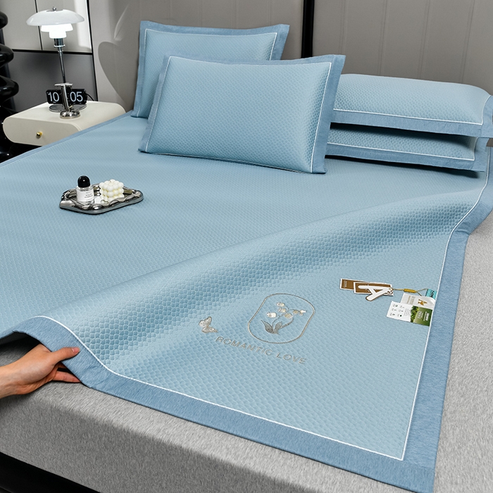 91家纺网 家纺一手货源 找家纺 小牛席业 2026新款轻奢风铃兰冷感豆豆席系列凉席藤席冰藤席冰丝席竹席乳胶席 蓝色