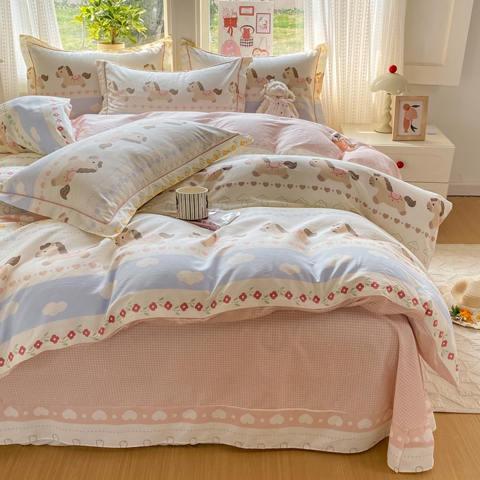 凌鼎 2026新款多规格掉边全棉印花四件套 英伦小马