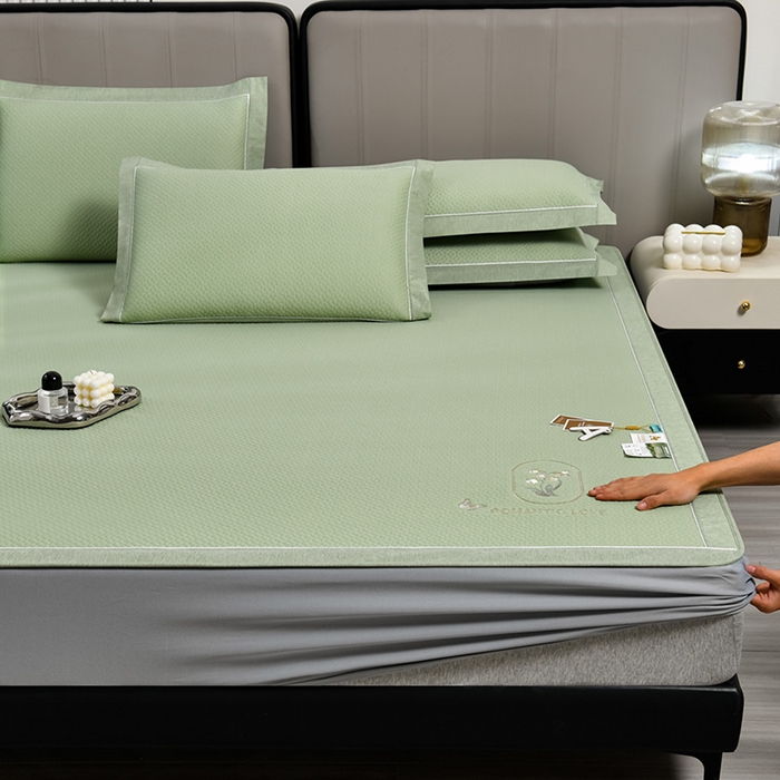 91家纺网 家纺一手货源 找家纺 小牛席业 2026新款轻奢风铃兰冷感豆豆席系列（床笠款）凉席藤席冰藤席冰丝席竹席乳胶席豆豆 绿色