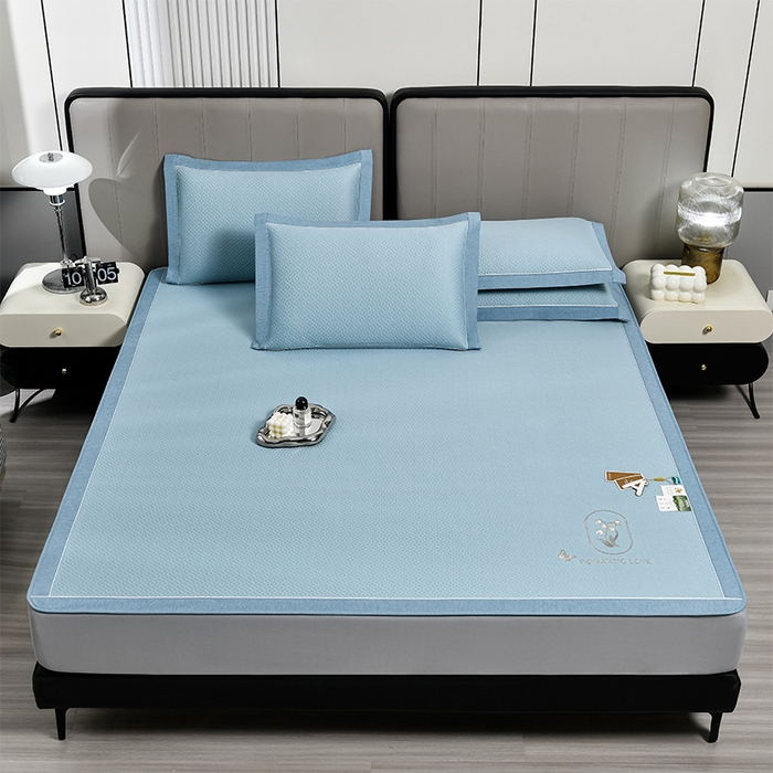 91家纺网 家纺一手货源 找家纺 小牛席业 2026新款轻奢风铃兰冷感豆豆席系列（床笠款）凉席藤席冰藤席冰丝席竹席乳胶席豆豆 蓝色