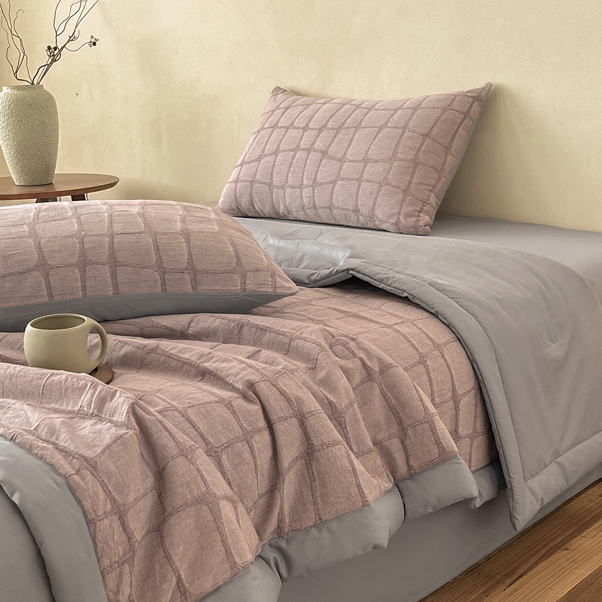 91家纺网 家纺一手货源 找家纺 绒城 2026新款全棉纯棉大提花新疆棉花夏被夏凉被空调被四件套-石纹 石纹-豆沙