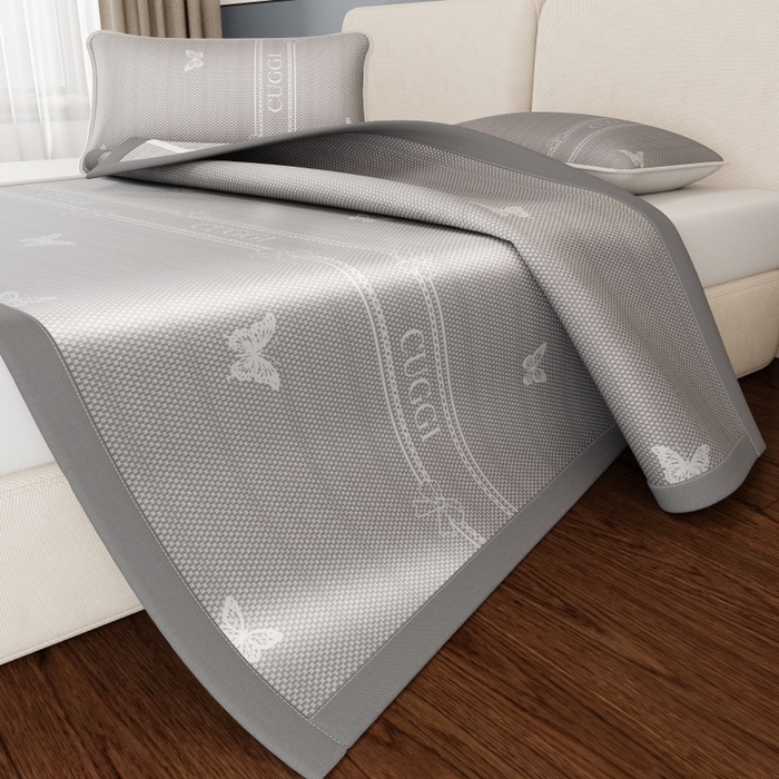 91家纺网 家纺一手货源 找家纺 好福居 2026新款A类冰感抑菌印花冰丝席凉席-床笠款-床席款 蝴蝶灰-床席款